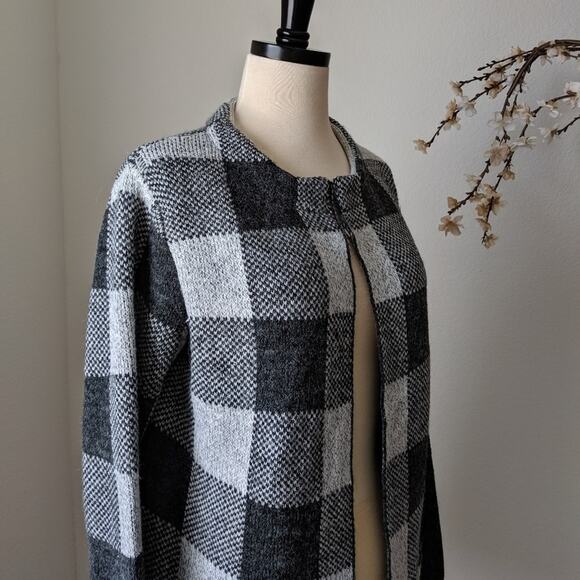 YAIRA Checkered Plaid Long Open Cardigan Jacket Sweater Check Patten Knit Medium - Picture 6 of 8